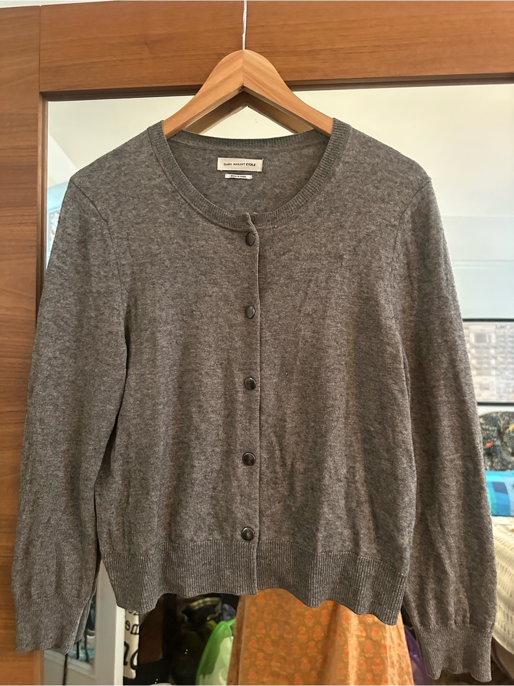 Isabel Marant Etoile Gray Cotton Wool Crewneck Snap Cardigan Sweater 10